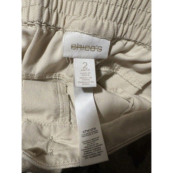 Chicos Pants Size 2 Tencel Tan Ivory Tie Waist Pocket Rolled Ankle - Picture 3 of 5